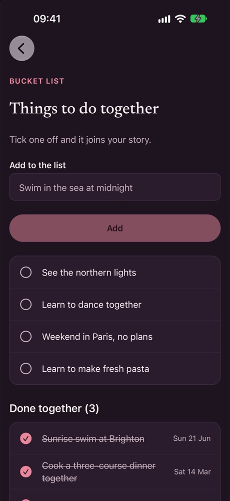 Bucket list screen