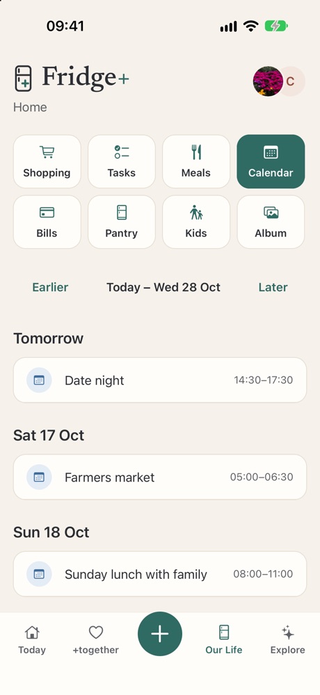 Calendar screen