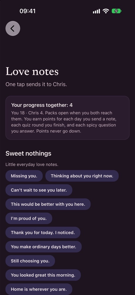 Love notes screen
