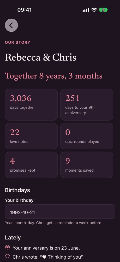Our Story screen