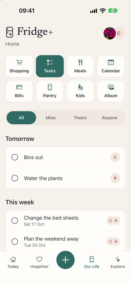 Tasks & chores screen